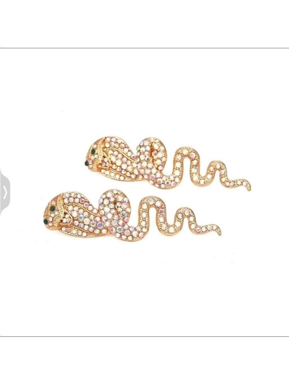 Betsey Johnson Gold Cobra Rhinestone Stud Earrings - Picture 2 of 6